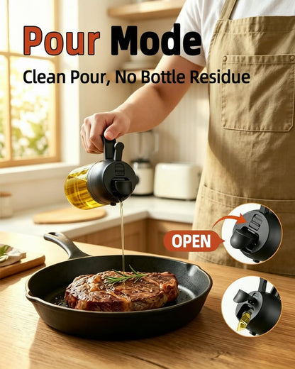 Skiennix 16oz Oil Sprayer - 2 in 1 Food Grade Glass Dispenser for Cooking & BBQ | Black