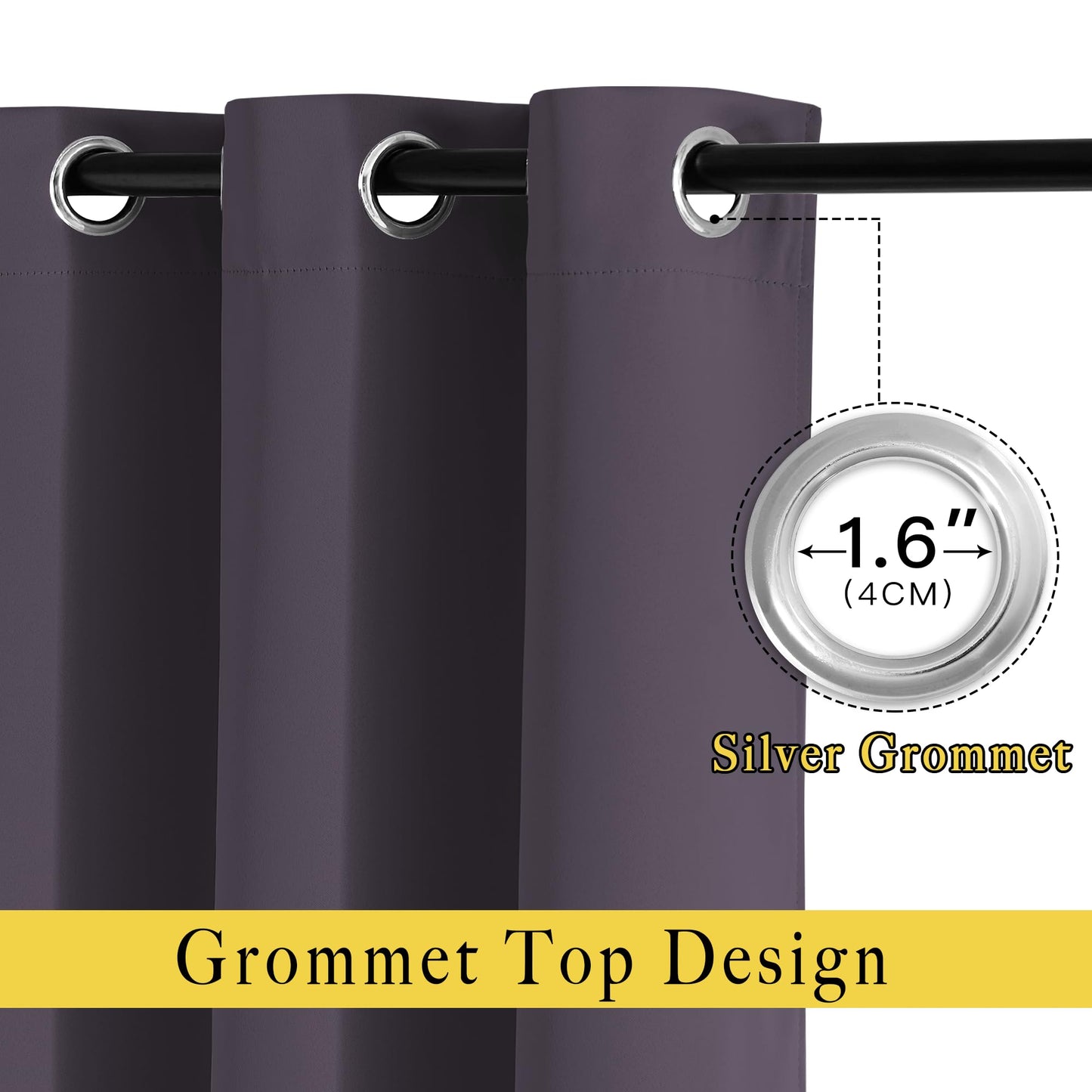 NICETOWN Blackout Curtains for Girls Room - Thermal Insulated Solid Grommet Room Darkening Curtains/Panels/Drape for Bedroom (Greyish Purple, 1 Pair, 66 by 90-Inch)