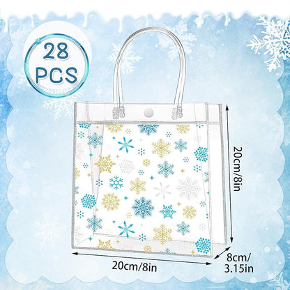 Snowflake 28 Pcs Clear Gift Bags with Handles - PVC Winter Gift Bags (Variation: Snowflake)