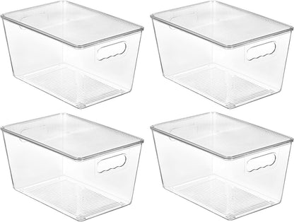 Vtopmart Clear Stackable Storage Bins - 4 Pack Large Plastic Containers with Lids for Pantry & Kitchen Organization