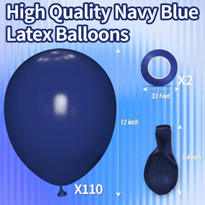 KAWKALSH 12-Inch Navy Blue Latex Balloons - 110pcs Thickened Helium Party Supplies for Birthdays & Weddings