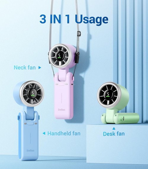 Diveblues Portable Handheld Turbo Fan - 5-Speed Battery Operated Cooling Fan for Travel & Outdoor Use