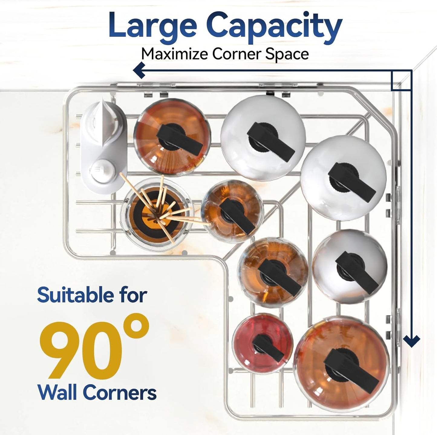 YASONIC Corner Shower Caddy Organizer - Rustproof Bath Shelves with Soap Holder & 4 Hooks | Large Capacity, Silver (3-Pack)