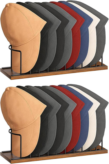 SWTYMIKI Hat Stand | 2-Tier Wood & Metal Organizer - Removable Tabletop Rack for 20 Caps (Black)