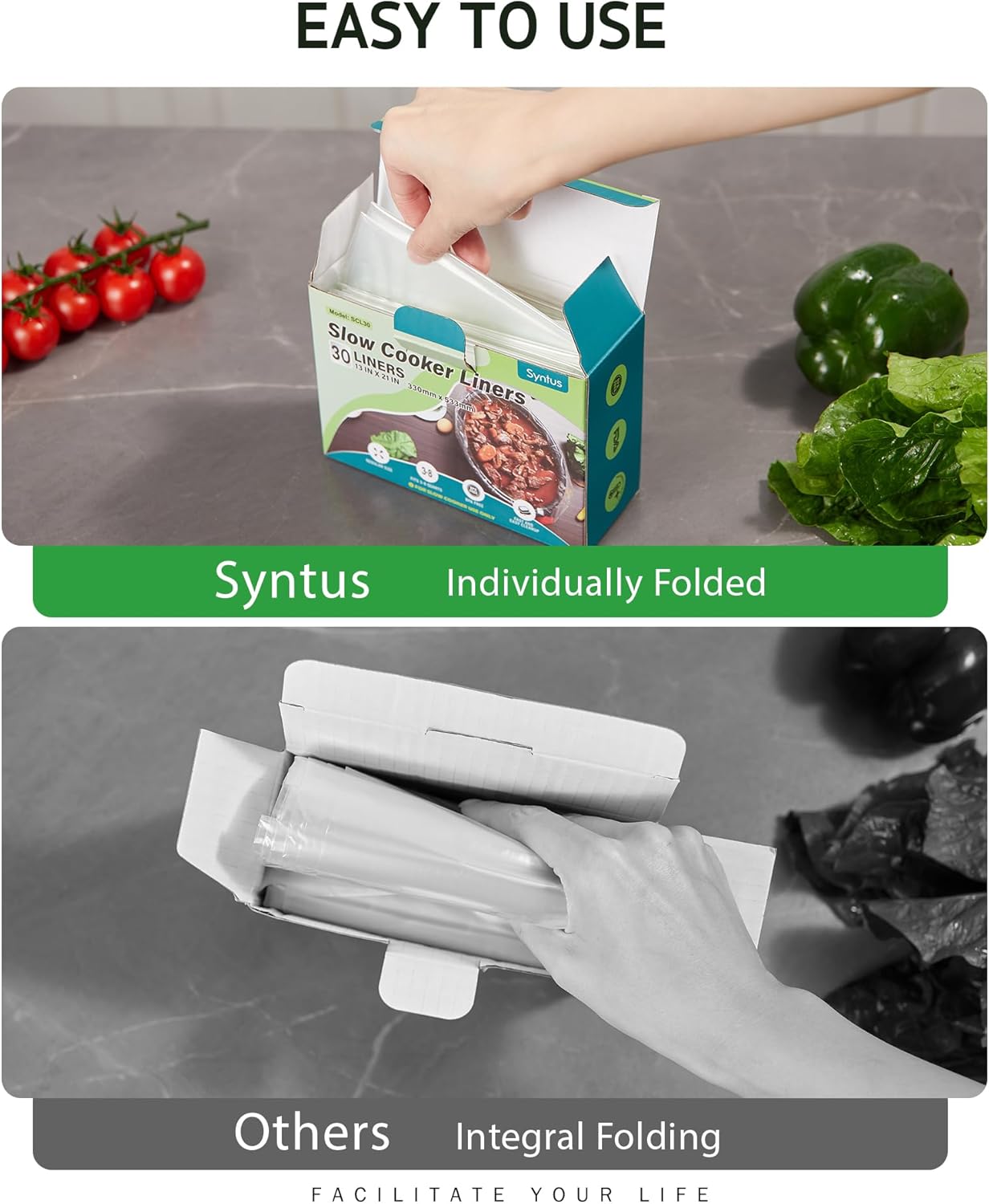 Syntus Slow Cooker Liners - 30 Count Disposable Cooking Bags for 3QT to 8QT Slow Cookers | 13"x21" Size