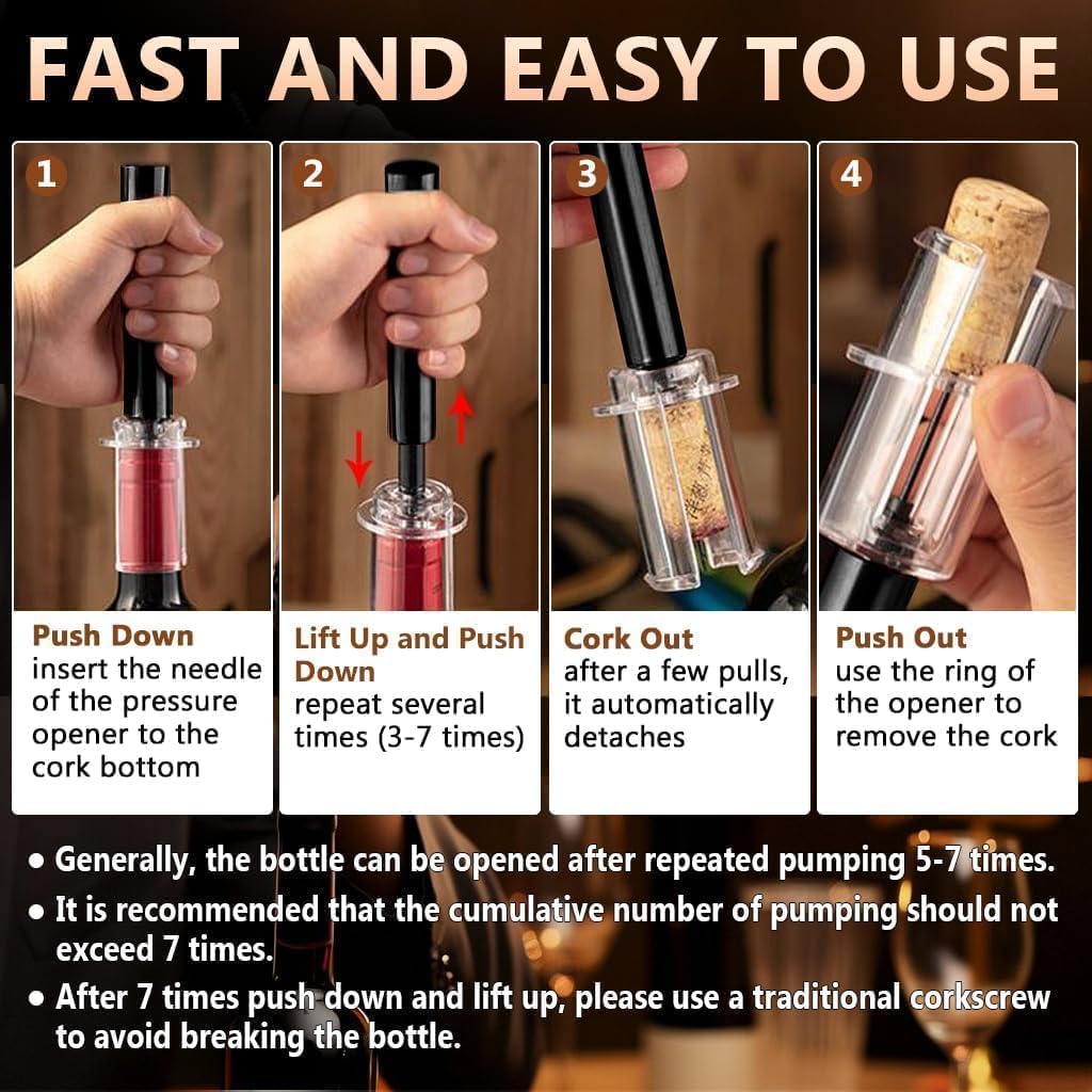 Wine Opener, NUCOKRS Effortlessly Air Pressure Corkscrew, Opens Bottles in 3-7 Pumps, No Electricity, Easy to Use, Gift for Wine Lovers