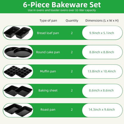 11-Piece Nonstick Baking Pans Set | Professional Grade Carbon Steel Bakeware - Dishwasher Safe, Stackable, Oven Safe to 450°F (Black)