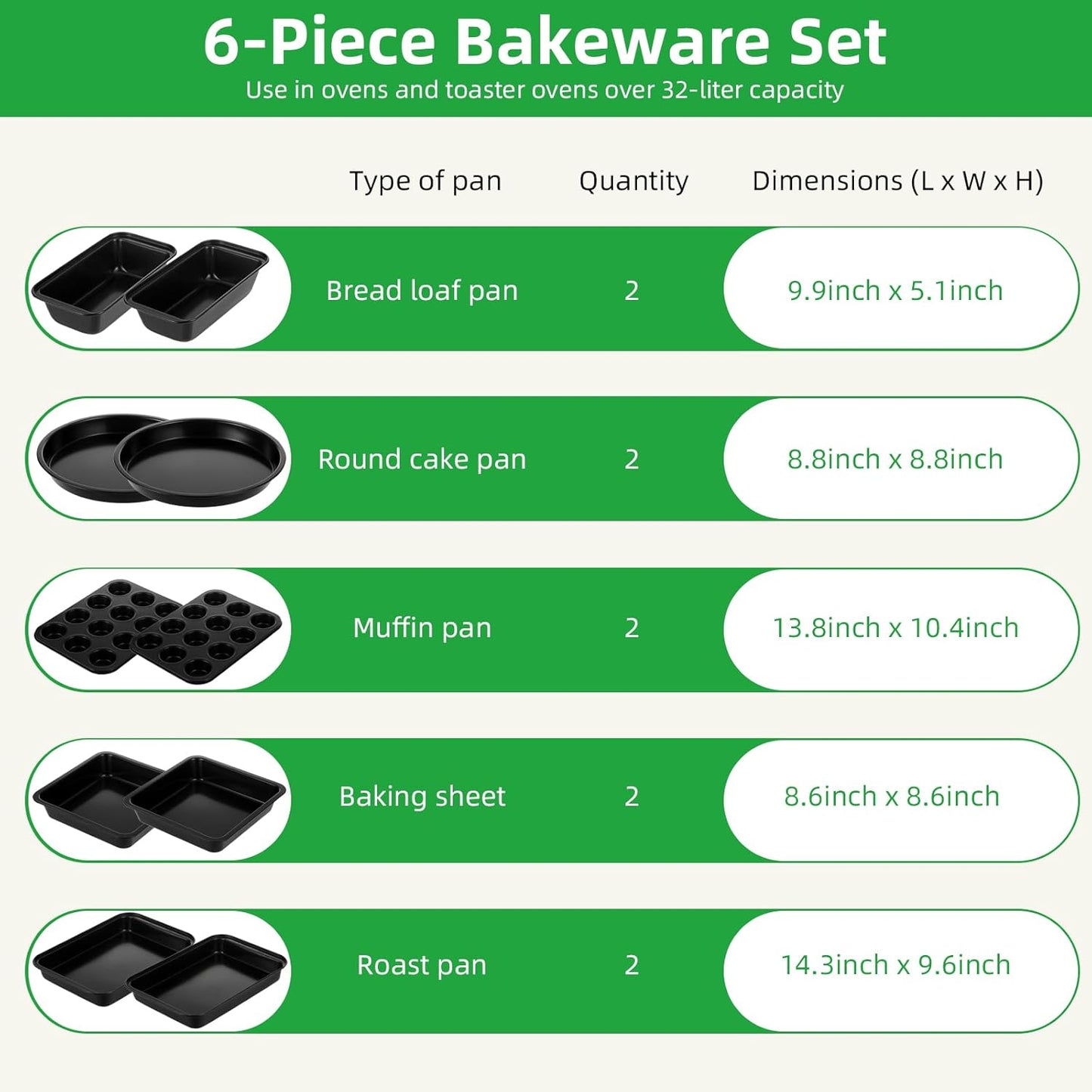 Professional Grade Nonstick Baking Pans Set by [Brand Name] - 11-Piece Carbon Steel Bakeware, Dishwasher Safe & Oven Safe to 450°F (Black)