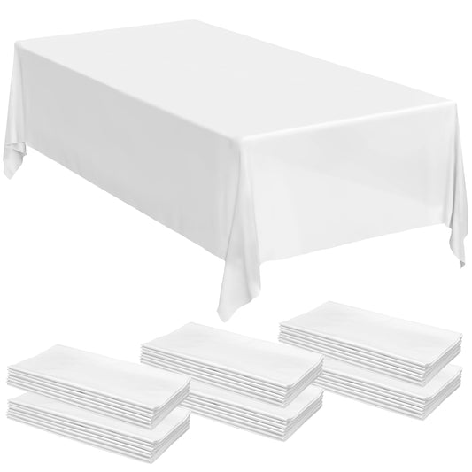 Prestee 48 White Plastic Tablecloth - 108 x 54 Plastic Table Cloths - Disposable Tablecloths, White Tablecloths, Plastic Table Cover, Disposable Tablecloths for Christmas Party, Fine Dining, Holiday