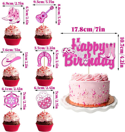 Skiennix Disco Cowgirl Cake Topper - Hot Pink Western Cowboy Design for Birthday Celebrations