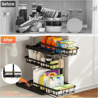 Under Sink Organizer by [Brand Name] - 3 Tier Pull Out Shelf Storage for Bathroom & Kitchen | 2 Pack