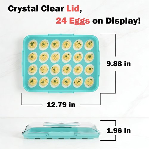 Deviled Egg Containers by [Brand Name] - 24 Count Reusable Storage Tray with Lid & Handle for Parties | Blue