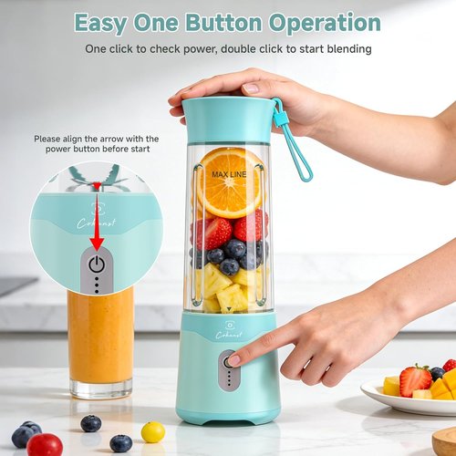 COKUNST Portable Blender - USB-C Rechargeable Personal Smoothie Maker | Compact 18oz Juicer Cup in Green