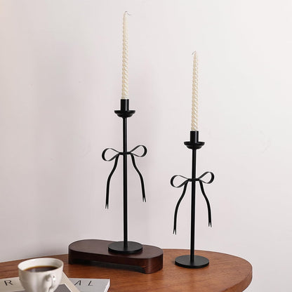 Skiennix Black Taper Candlestick Holders - Set of 2 Modern Metal Candle Stands for Dining Table Decor