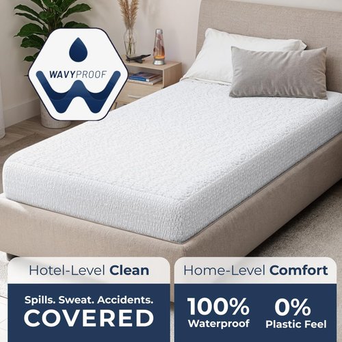 PAULATO BY GA.I.CO Twin Waterproof Mattress Protector – Fitted Sheet Style, Breathable & Noiseless, Deep Pocket Up to 19”, Soft Polyester Mattress Cover (Twin)