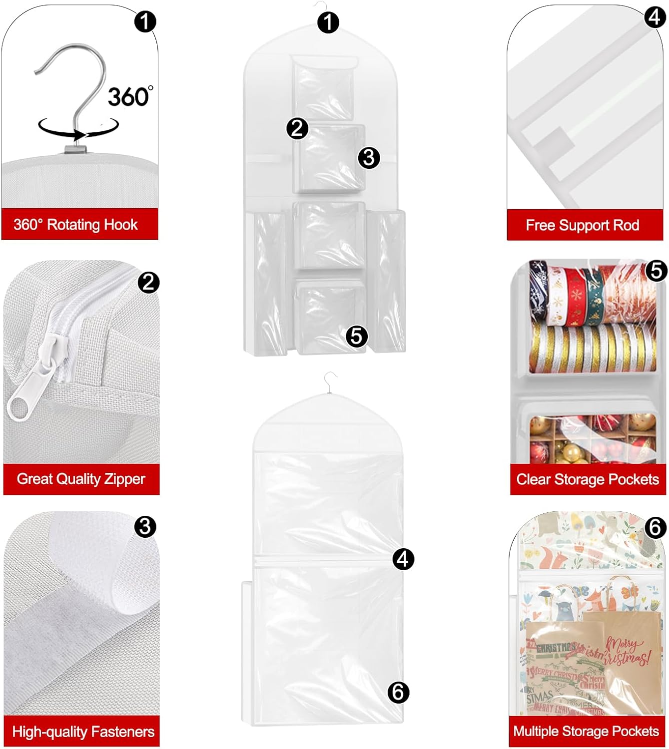 Oxford Extra Large Gift Wrapping Paper Storage Bag - Double-Sided Christmas Wrapper Organizer, 48x24