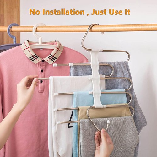 Kalimdor Pants Hangers - Space-Saving Metal Closet Organizer | Anti-Slip Design, 2 Pack for Jeans & Skirts