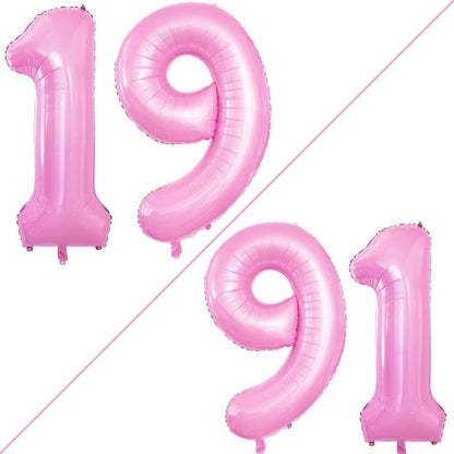 GOER Jumbo 42-Inch Number 19 Balloons - Sweet 19 Birthday Party Decorations | Light Pink Foil Helium