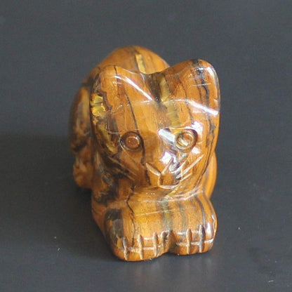 Skiennix Hand Carved Mixed Gemstone Crystal Cat Figurine - Unique Iron Tiger Eye Design