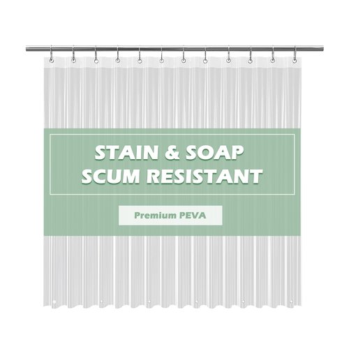 EHZNZIE Shower Curtain Liner Heavy Duty PEVA, Shower Liner 72x72 Inches, Waterproof, No Chemical Smell with 12 Rust Proof Metal Grommets for Bathroom Shower Curtain, Clear