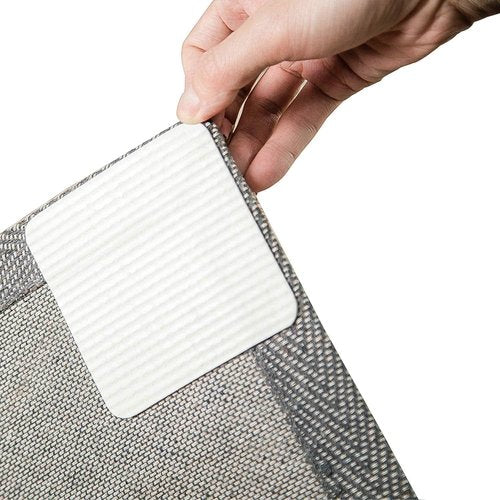 4PCS Rug Pad Grippers, Non Slip Rug Tape Grip Carpet Corner for Hardwood Floors and Tiles, Double Sided Rug Stickers Accessories for Area Rugs to Keep Area Rug Flat