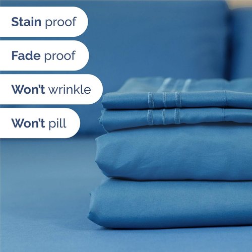 Comfy Twin XL 3-Piece Sheet Set - Breathable Cooling Bed Sheets - Luxury Hotel Quality - Denim Blue