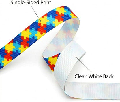3/8" Narrow Autism Awareness Ribbon - 25 Yards Thin Grosgrain for Hair Bows & Crafts