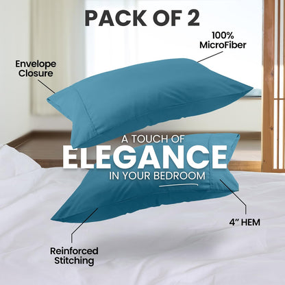Utopia Bedding Queen Pillow Cases - Soft Brushed Microfiber - 2 Pack, Fade Resistant | Denim Blue 20 x 30 Inches