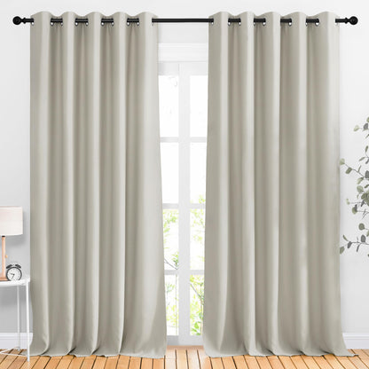 NICETOWN Room Darkening Room Divider Curtains 118 inches Long, Grommet Thermal Window Treatments Sound Reducing Drapes for Sliding Glass Door, Natural, W66 x L118, 2 Pieces