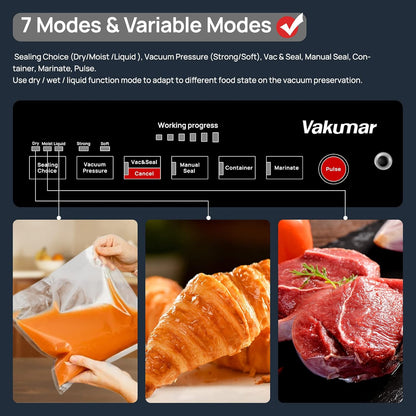 Vakumar Vacuum Sealer Machine - 90Kpa Food Preservation with Dry/Moist Modes & Built-In Cutter | Starter Kit Included