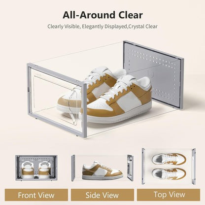 Kuject Shoe Storage Box - Large Stackable Organizer for Closet | 12 Pack Grey, Space-Saving Design