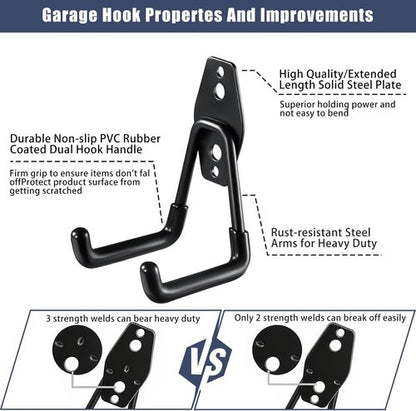 KOFANI Heavy Duty Garage Hooks - 12 Pack Anti-Slip Coating for Bikes, Ladders & Garden Tools