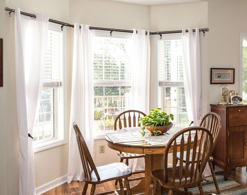 Bay Window Curtain Rods, HOTOZON 7/8 Inch Heavy Duty Curtain Rods for Bay Windows 48-84 Inch(Center Rod), 32-58 Inch Side Rods for Windows, Decorative Drapery Rod with End Cap Finials, Antique Bronze