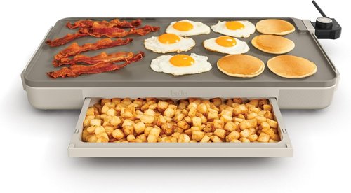 Bella Electric Griddle - 12" x 22" with Warming Tray & Nonstick Coating | 1500 Watt, Oatmilk Color