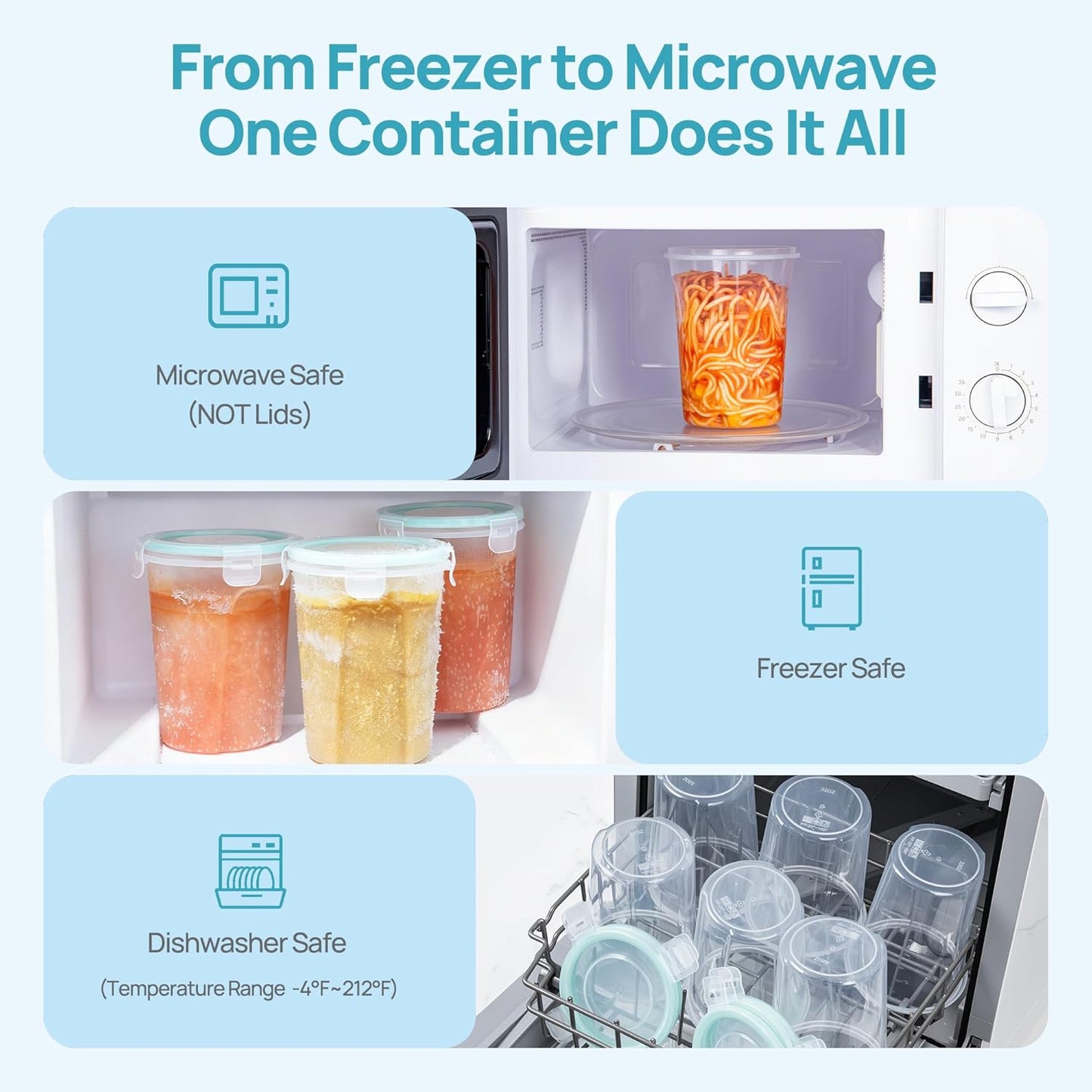 Vtopmart 32oz Freezer Storage Containers - Airtight Meal Prep Containers | 6-Pack, Reusable, Microwave Safe