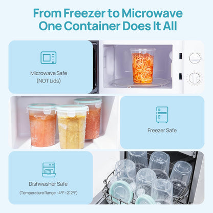 Vtopmart 32oz Freezer Storage Containers - Airtight Meal Prep Containers | 6-Pack, Reusable, Microwave Safe
