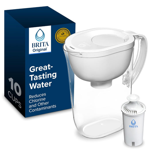 Brita Large Water Filter Pitcher - 10-Cup Capacity, BPA-Free, Includes 1 Standard Filter | Bright White