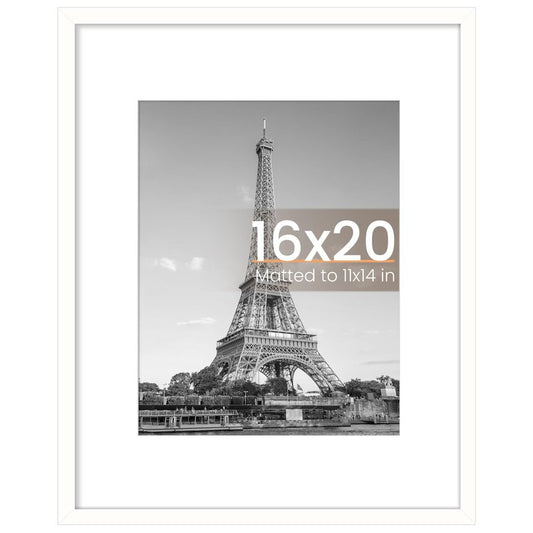 upsimples 16x20 Picture Frame, Display Pictures 11x14 with Mat or 16 x 20 Without, Wall Hanging Poster Frame, White, 1 Pack