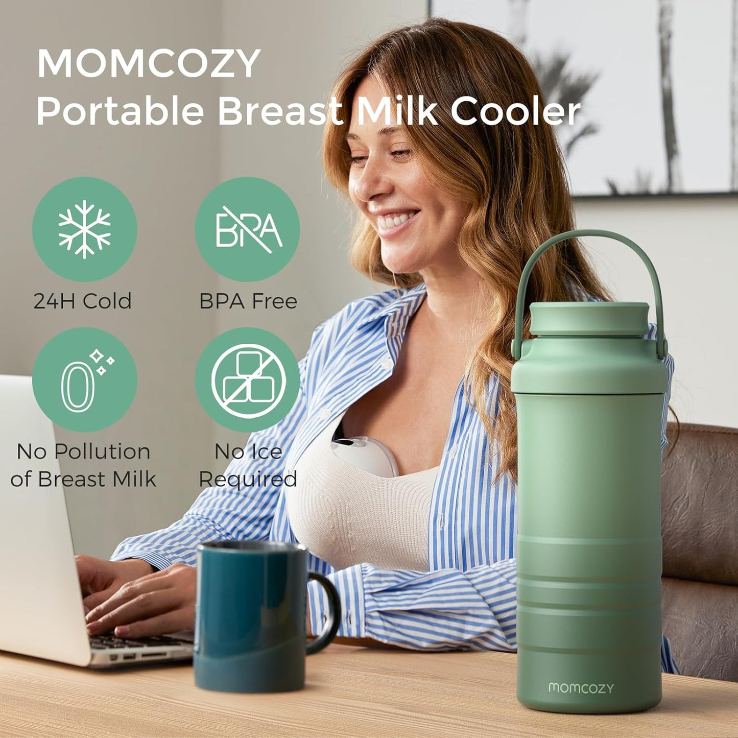 Momcozy 22oz Portable Breast Milk Cooler - 360° Cooling for 24 Hours | Includes 2 Baby Bottles