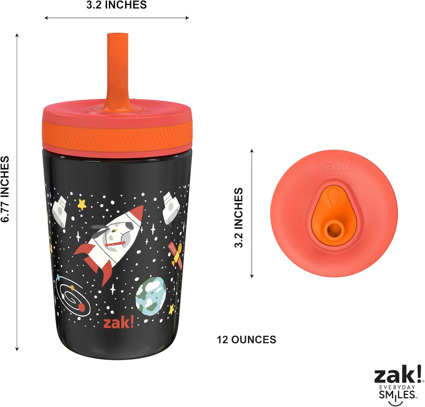 Zak Designs Kelso Toddler Sippy Cup - 12oz Vacuum Insulated, Leak-Proof Design for Kids | Spaceships