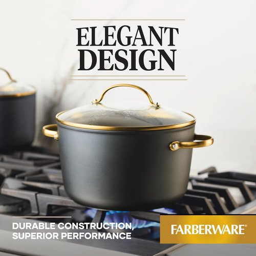 Farberware Forged Induction Ceramic Nonstick Stockpot - 6 Quart, Dishwasher Safe, Black & Gold