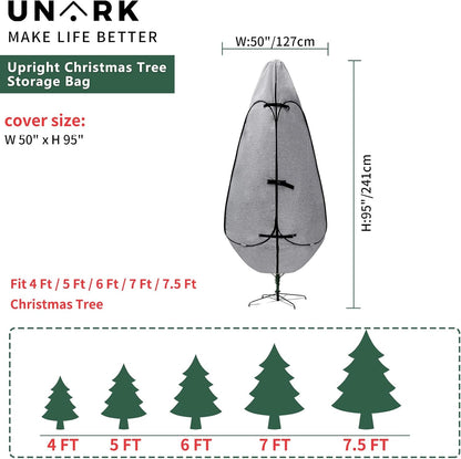 Upright Christmas Tree Storage Bag - Durable Cover for 6.5 Ft to 7.5 Ft Trees | Gray