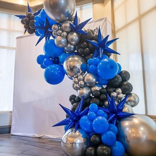 Blue and Black Balloons - 12 Inch Dark Blue & Silver Pearl Balloons for Birthday Parties & Celebrations