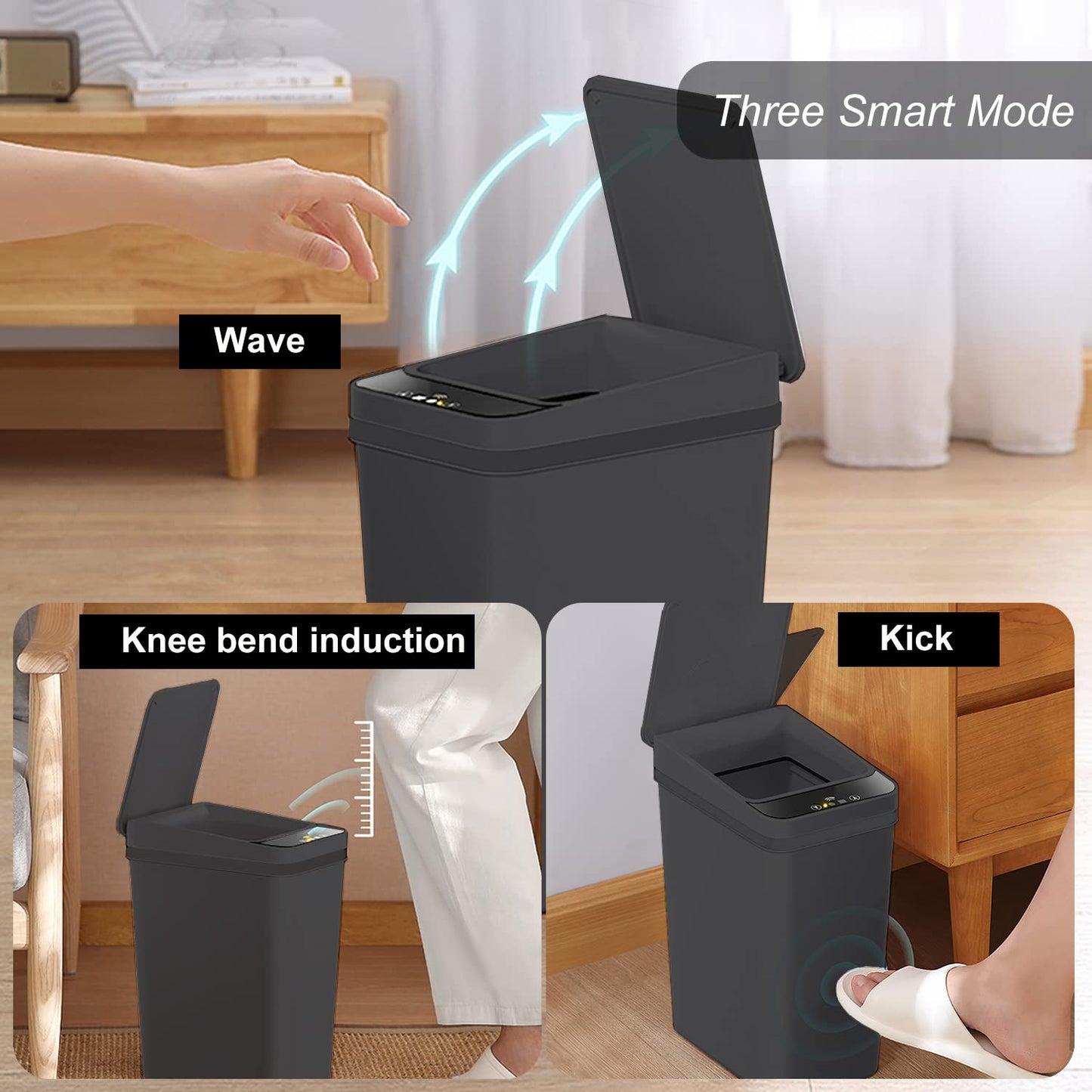 Yatmung Touchless Bathroom Trash Can - 2.5 Gallon Smart Sensor Bin - Slim Electric Design in Black