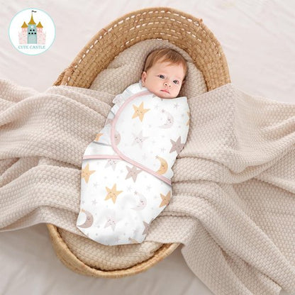 Cute Castle 3-Pack Baby Swaddle Sleep Sacks - Newborn Swaddle Sack - Ergonomic Baby Swaddles Blanket Warp for Boys and Girls - Baby Essentials (0-3 Months - Pink, Moon, Stars)