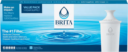 Brita Standard Water Filter - Reduces Copper, Cadmium & Mercury Impurities | 6 Filters, Lasts 2 Months