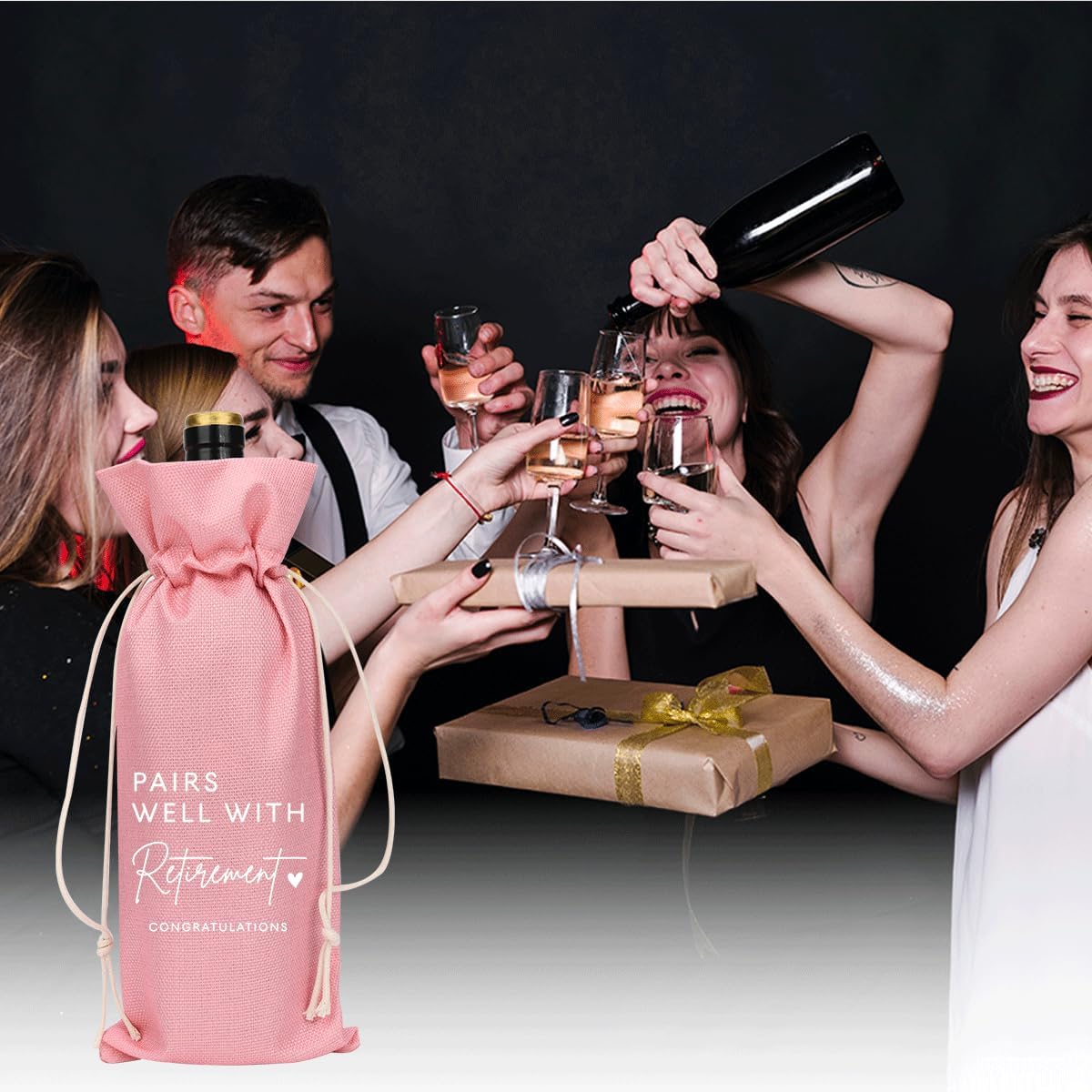 Pink Retirement Wine Bag Retirement Gifts for Women Men Farewell Gifts for Coworkers Going Away Gift for Friends Boss