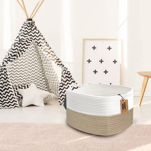 Comfy-Homi Cotton Rope Woven Storage Basket - Stylish Toy Organizer with Handles | 13.5"x11"x9.5" - Light Brown
