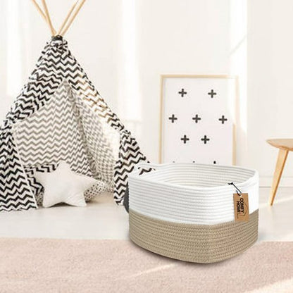 Comfy-Homi Cotton Rope Woven Storage Basket - Stylish Toy Organizer with Handles | 13.5"x11"x9.5" - Light Brown