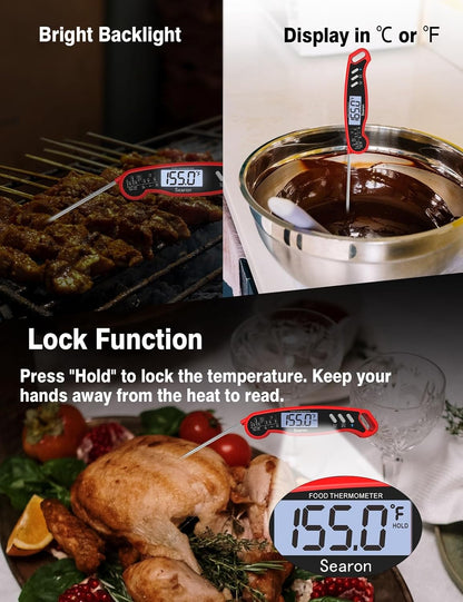 Searon Digital Meat Thermometer - Instant Read, Waterproof & Backlit | Perfect for BBQ, Grilling & Baking